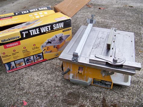 Powered by a 10A motor spinning at 6000 RPM, this wet <strong>tile saw</strong> utilizes a glide rail system to slide the 7-inch diameter blade for precise, accurate cuts. . Tile saw workforce